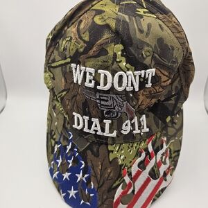 Camouflage Hat With Slogan "We Don't Dial 911"